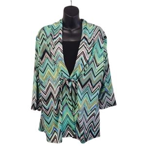 Notations Women's Multicolor Zig Zag 3/4 Sleeve Stretch Blouse Size XL NWT